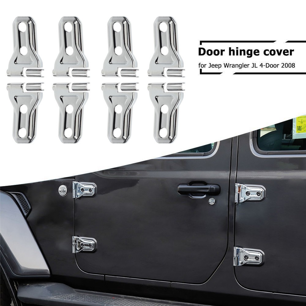 8pcs Chrome Door Hinge Trim Cover Fit 2018 Jeep Wrangler JL 4-Door Accessories