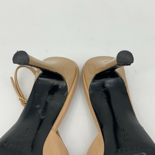 Casadei Peep Toe Heels Women's Size 10 Light Brown Slip On Adjustable Sling Back - Picture 10 of 11