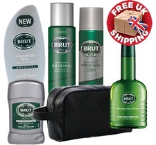 BRUT Men`s Original 6 Piece Gift Set Shower Gel Aftershave  Deo Roll on + Bag