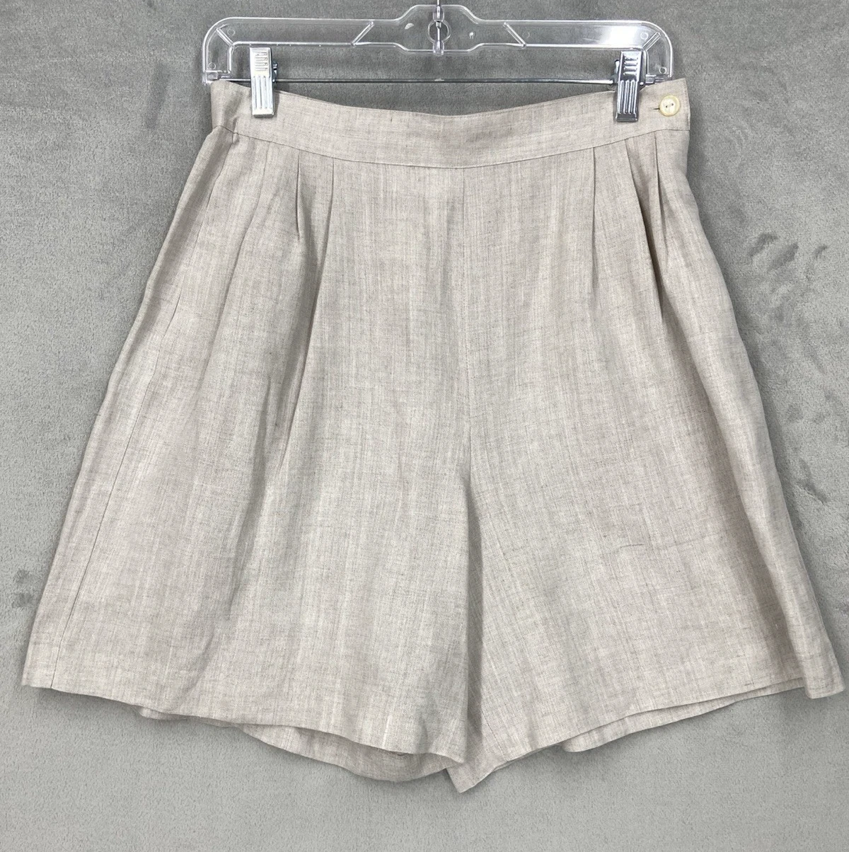 Vintage Y2K Casual Corner Pleated High Waisted Linen Blend Shorts.Relaxed Fit