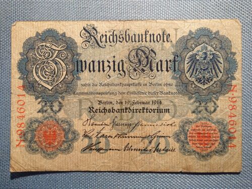 Old German Banknote Money Bill Twenty 20 Mark Berlin 19. February 1914 N9846014 - Zdjęcie 1 z 2