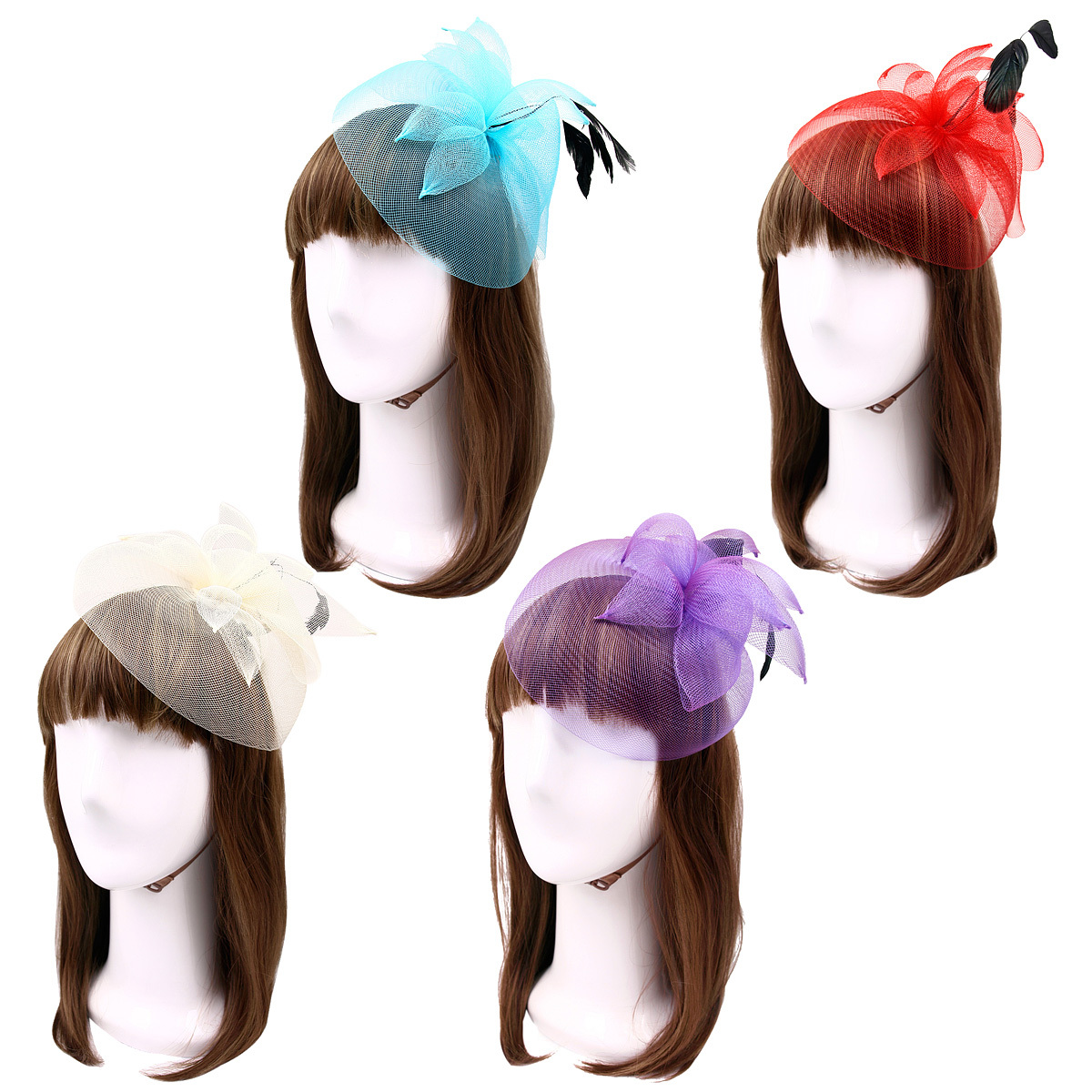Elegant 2-Way Flower Veil & Feather Fascinator with Clip 