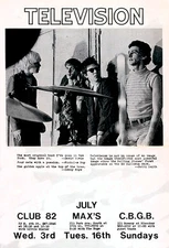 Television - 1974 - Club 82 - Max's - C.B.G.B - Band Promo Poster