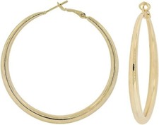 Gold Tone Polished Slightly Tapered Tube Hoop Earring 50mm Diameter