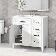 36" Bathroom Vanity with Sink Combo Solid Wood Bathroom Cabinet Set with Drawers