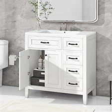 36" Bathroom Vanity with Sink Combo Solid Wood Bathroom Cabinet Set with Drawers