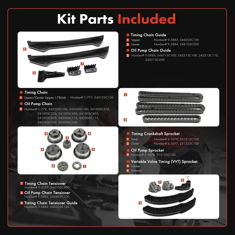 20pcs Engine Timing Chain Kit for Hyundai Santa Fe 2007-2012 Kia Sedona Sorento - Image 2 of 4