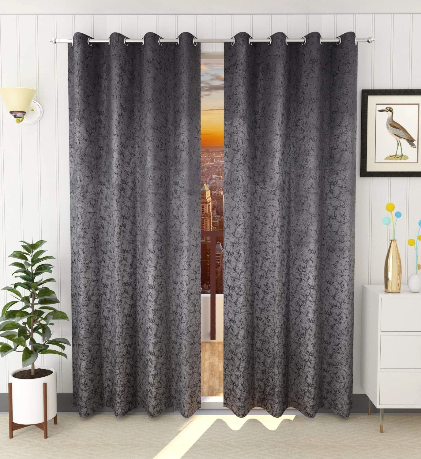 Tende Lunghe In Velluto Scamosciato Premium Grigie Da 2 Pezzi 9 PIEDI