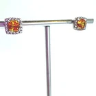 VTG Sterling Silver 925 Lemon Yellow Quartz CZ Halo Stud Earrings Size 8x8 mm