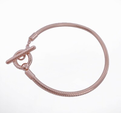 NEW Authentic PANDORA Rose 14k Gold Moment T-Bar Snake Chain