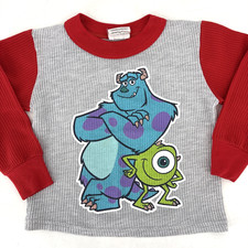 Vintage Monsters Inc Kids Thermal Long Sleeve Shirt Pixar Sulley  Mike USA Y2K