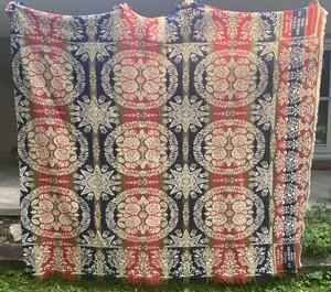 1853 Antique D. Cosley Jacquard Coverlet Greene Co. Xenia Ohio Signed
