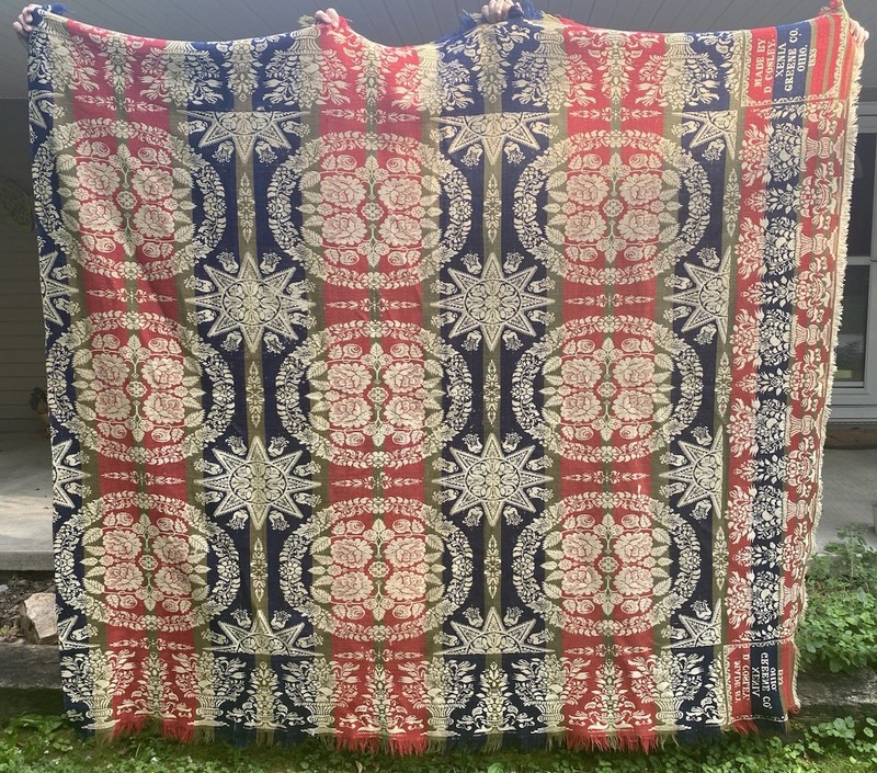 1853 Antique D. Cosley Jacquard Coverlet Greene Co. Xenia Ohio Signed