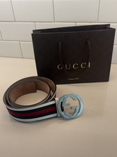 Gucci GG Interlocking Red Green White Stripe Leather Belt Size 95 cm