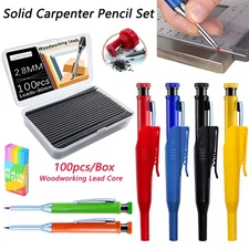 Deep Hole Solid Carpenter Pencil with Pencil Cap and 100Pcs 2.8Mm 2B Lead, Woodw