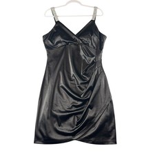 BCX Dress Black Satin Rhinestone Strap Ruched Tulip Hem Cocktail Dress 13