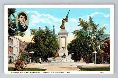 Baltimore MD-Maryland, Francis Scott Key Monument, Eutaw Place Vintage Postcard