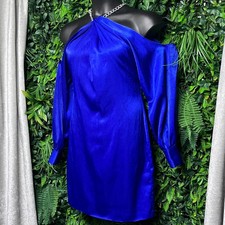 Aidan Mattox Dress 12 Blue Party Halter Cold Shoulder Long Sleeve Mini 2941