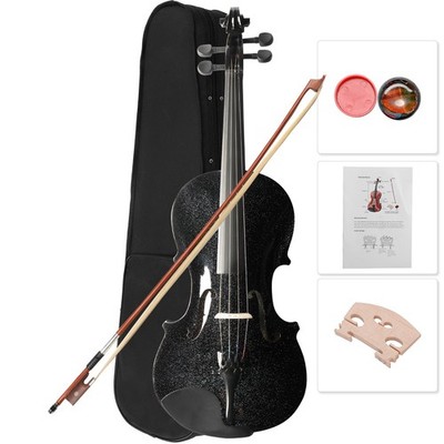 US 4/4 Full Size Natural Black Acoustic Violin Case Bow Rosin Violin Fiddle Bow