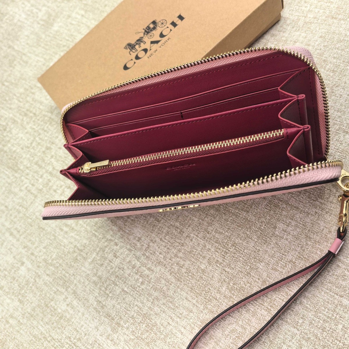 New Coach CW778 Long Zip Around Wallet in Signature Canvas Pink W