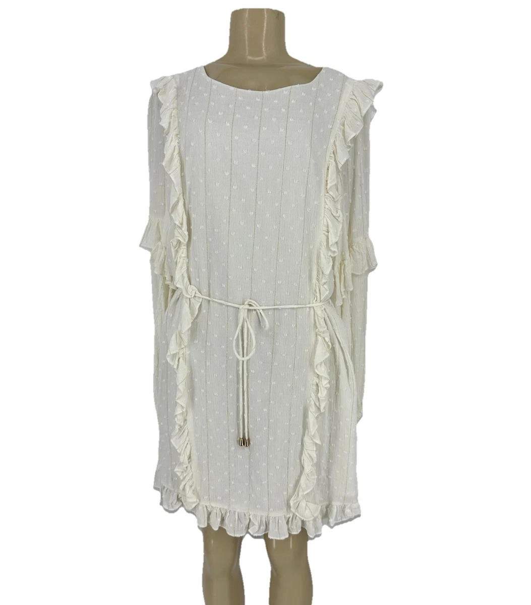 leona half sleeve frill trim dress leaf embroidered white Leona Half Sleeve Frill Trim Dress Leaf Embroidered White – LucyinLaces main image 0