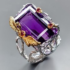 Jewelry gift 37 ct Natural Amethyst Ring 925 Sterling Silver Size 9 /R435180