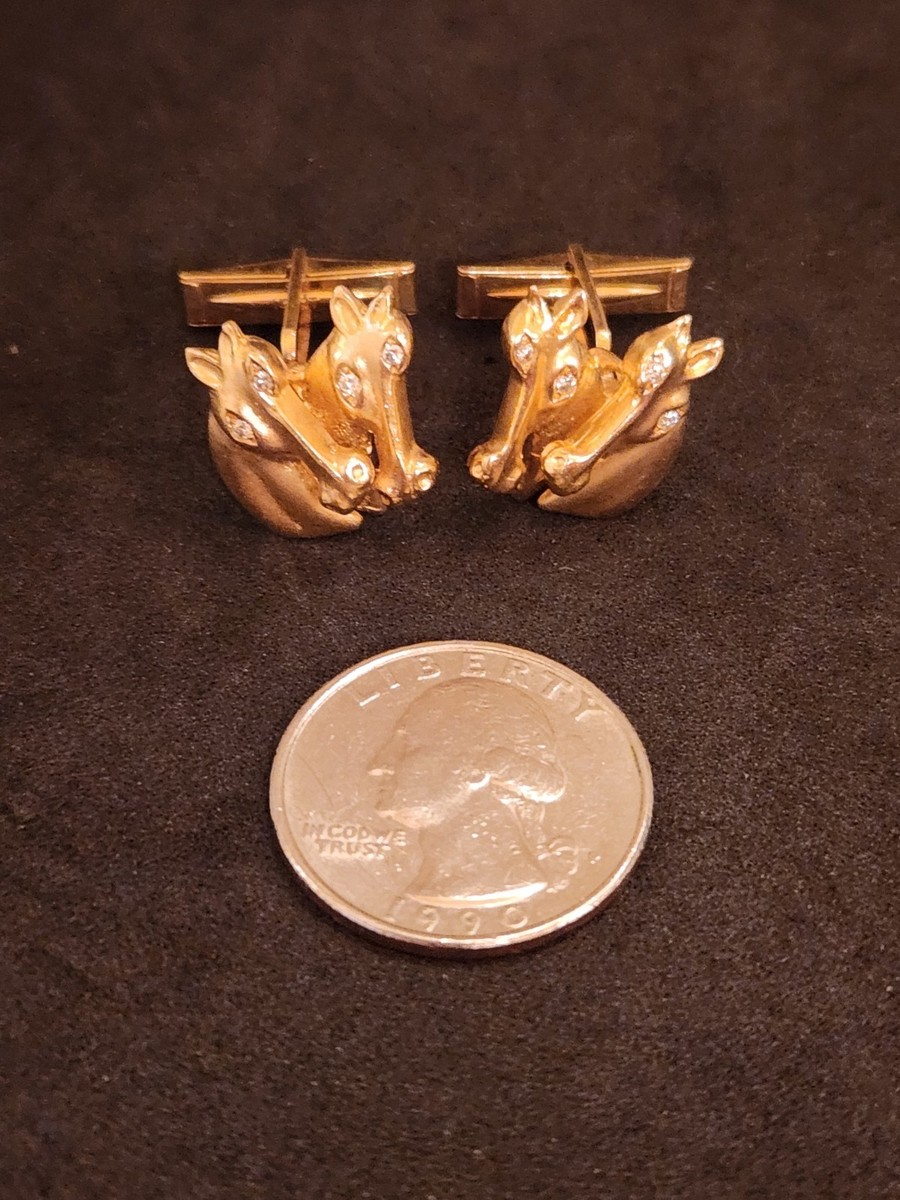Elegant Horse Head Cufflinks  14K Diamonds View 6