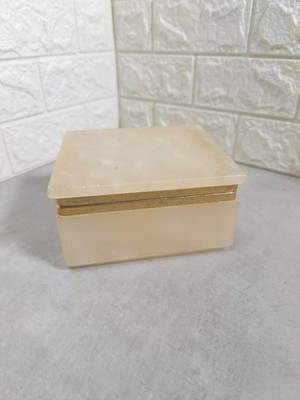 Vintage italienische Alabaster handgeschnitzt rechteckig aufklappbar Deckel Schmuckschatulle