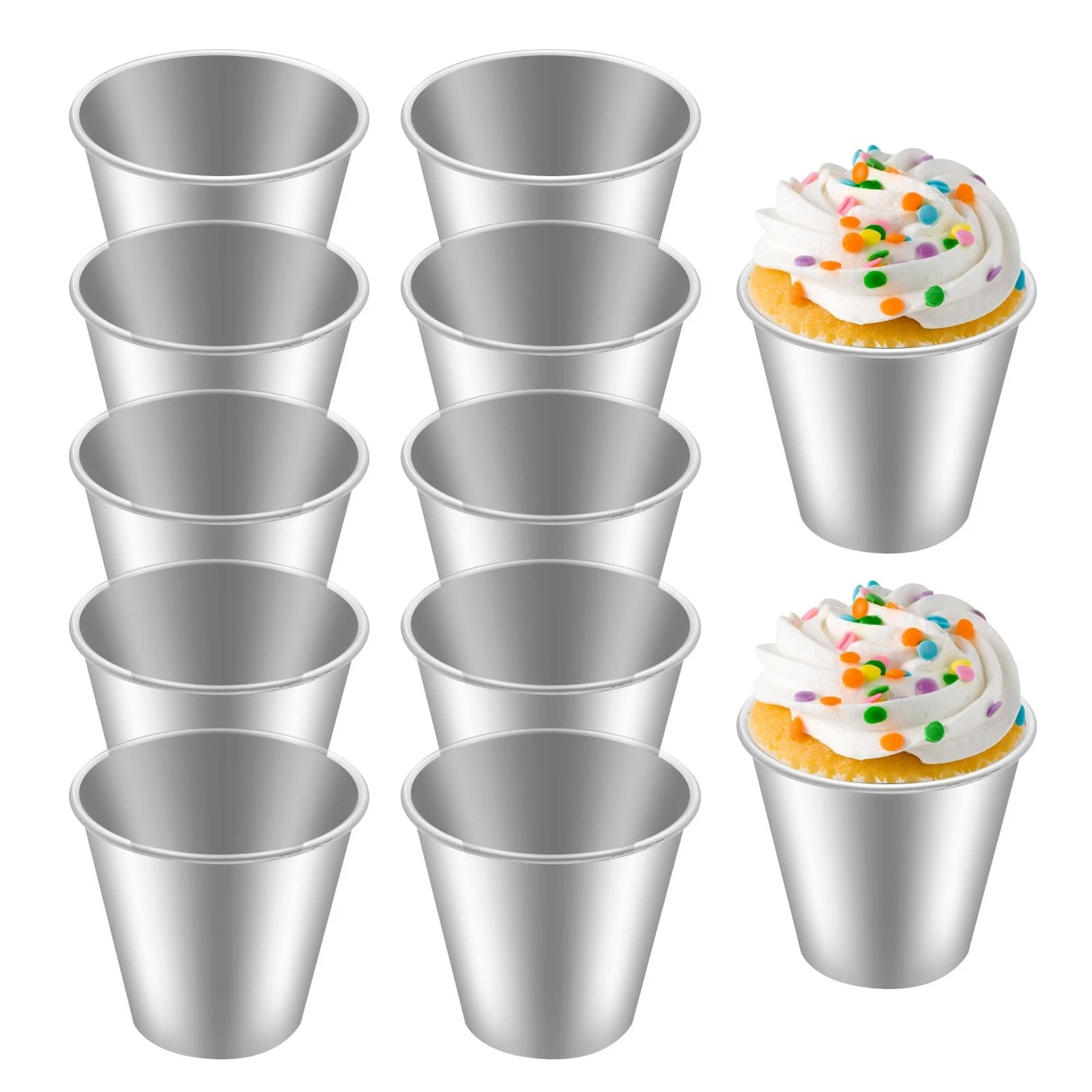 12 Pieces Pudding Molds Aluminum Baking Cup Muffin Tin Cupcake Moulds Tool