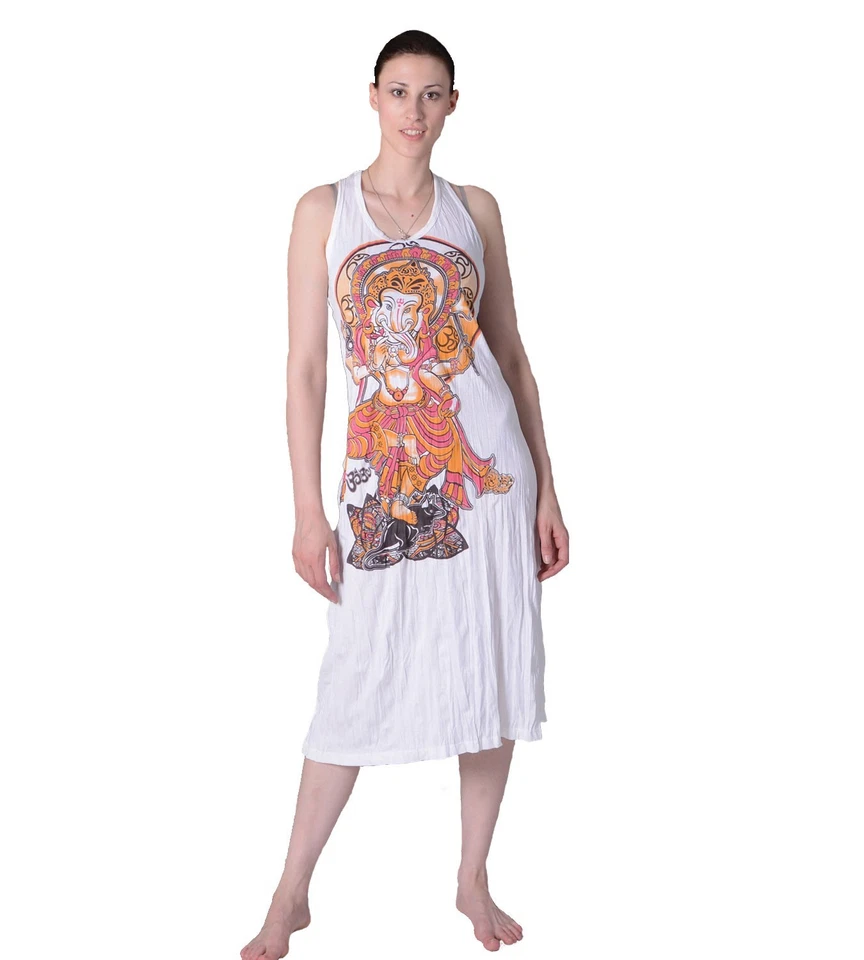 Ganesha Sommerkleid Strandkleid in weiß Retro Hippie 70er T-Shirt Goa Sure Hippi - Bild 1 von 1