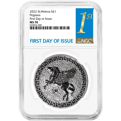 2022 £1 St. Helena "Jennie Norris" Silver Pegasus NGC MS70 FDI First Label