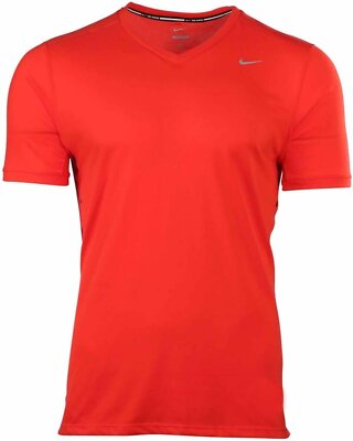 Nike Men's Dri-Fit Tailwind V-Neck Running Shirt-University Red-Small