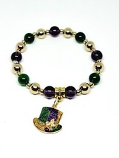 Mardi Gras Beaded Stretch Charm Bracelet