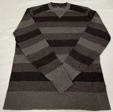 Smartwool Men's Wool Blend Black Gray Striped Crewneck Sweater, Medium EXCELLENT