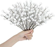 24Pcs Artificial White Berry Picks Snow Sprays Christmas Frosted Holly Berry Ste