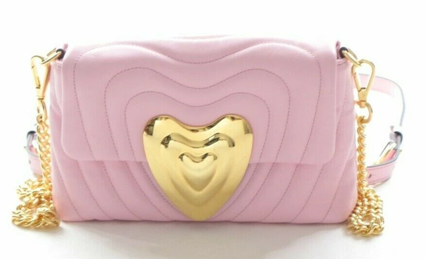 Escada Small Leather Quilted Heart Clutch Shoulder Bag Pink Sweet