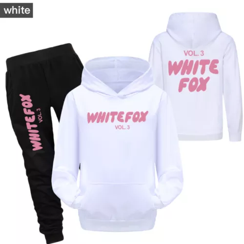 Kids Casual Hoodie Trousers Tracksuit Set White Print Fox Jumper Top+Pants Suits - Picture 14 of 37