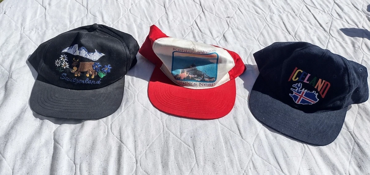Lot Of 3 Vintage Hats Travel Souvenir Germany Switzerland Iceland Caps