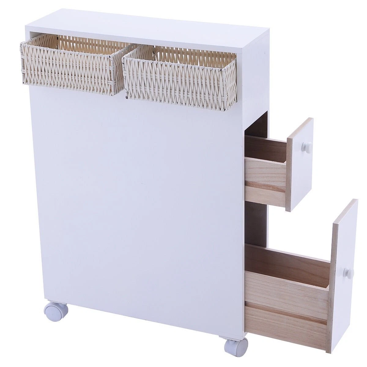 Costway Wood Floor Bathroom Storage Rolling Cabinet Holder