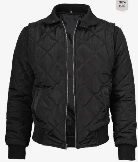 Motorcycle Black Satin Quilted Diamonds Style Bomber Biker Jacket For Men