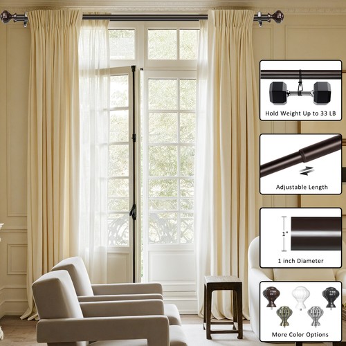 5/8" Diameter Adjustable Double Drapery Curtain Rod w/ Poignee Finial - Picture 6 of 24
