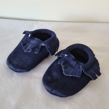 Baby 3-6 mths Navy blue Suede leather Western Fringed Mocassin slip on Shoes