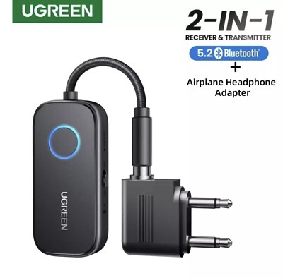 UGREEN Bluetooth 5.2 Transmitter 2-in-1 Airplane Receiver 3.5mm AUX Flight TV
