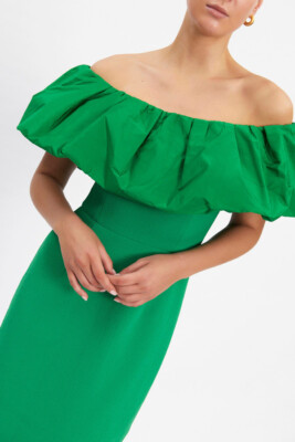 Rebecca Vallance Virgil Off The Shoulder Midi Green Dress Size 6 | eBay