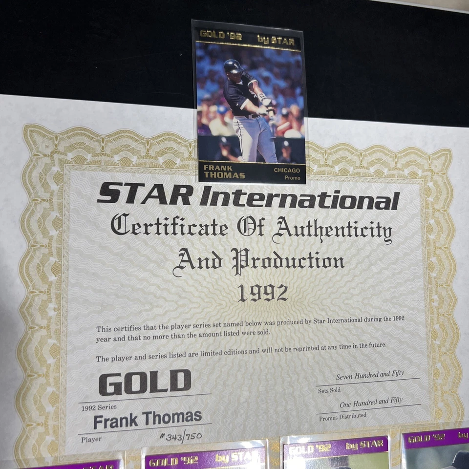 🔥1992 STAR CO. GOLD FRANK THOMAS SET ONLY 150 SETS W/Promo/Cert💥EBAY POP 1 - Image 2 of 4