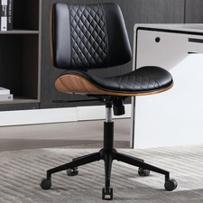 Home Office Chair No Arms with Wheels, Mid Back Walnut Style, Black