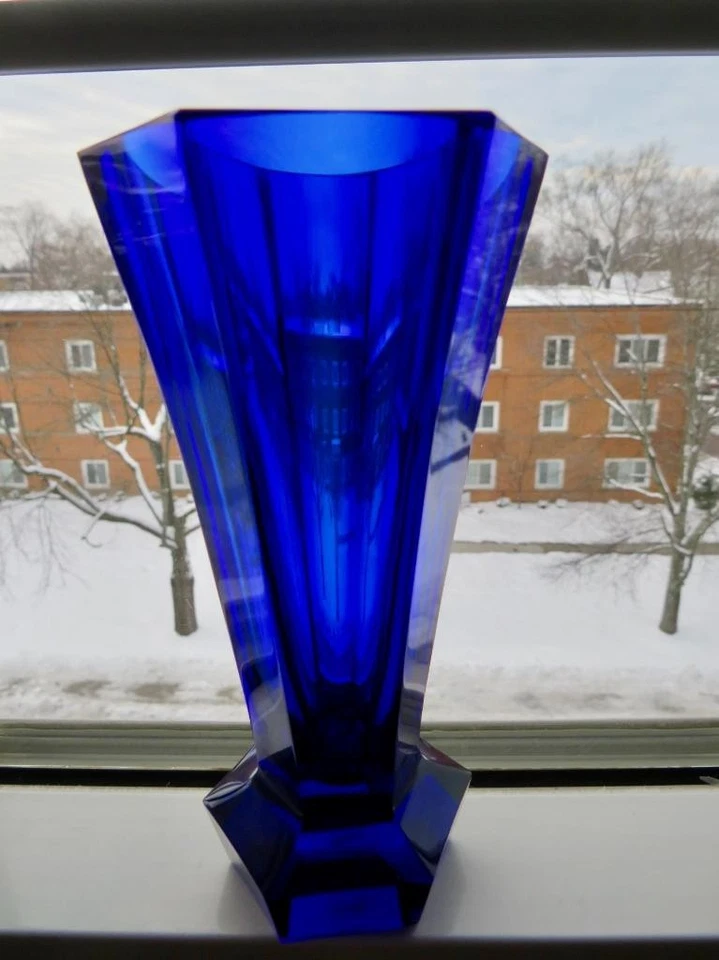 Moser Богемская Граненая Кобальтовая Синяя Стеклянная Ваза Сертификат 6"H Neiman Markus Коробка - Изображение 3 из 4