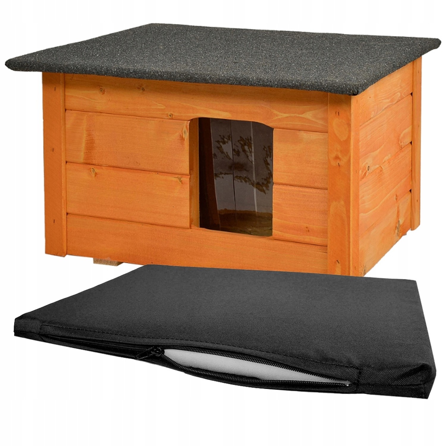 Lit pour chien et chat Woodok isole contre le froid avec abri en epicea