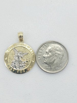 10kt Saint Michael Gold Anhänger Echtgold Kaution passend bis 2mm Brandneu