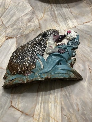 Cast Iron Hedgehog Flower Door Stopper Hand Painted